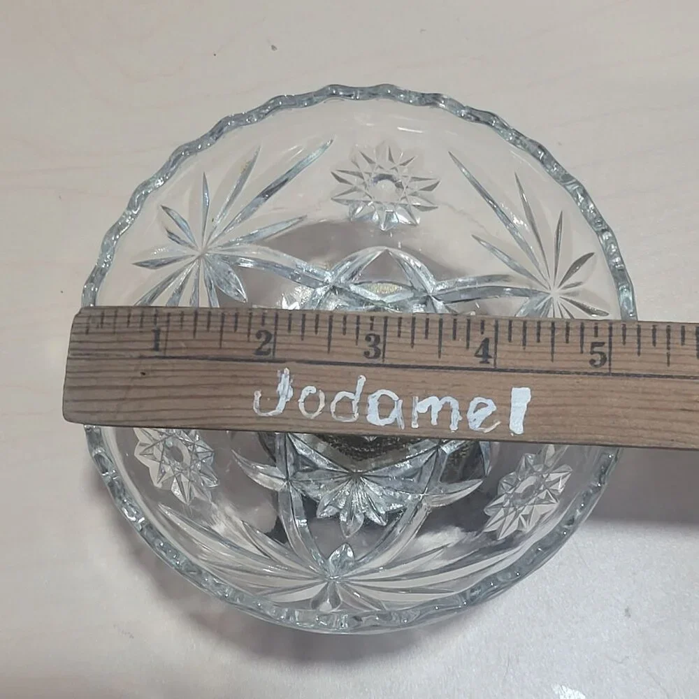 Vintage Clear Glass Compote Dish Metal Base Stand